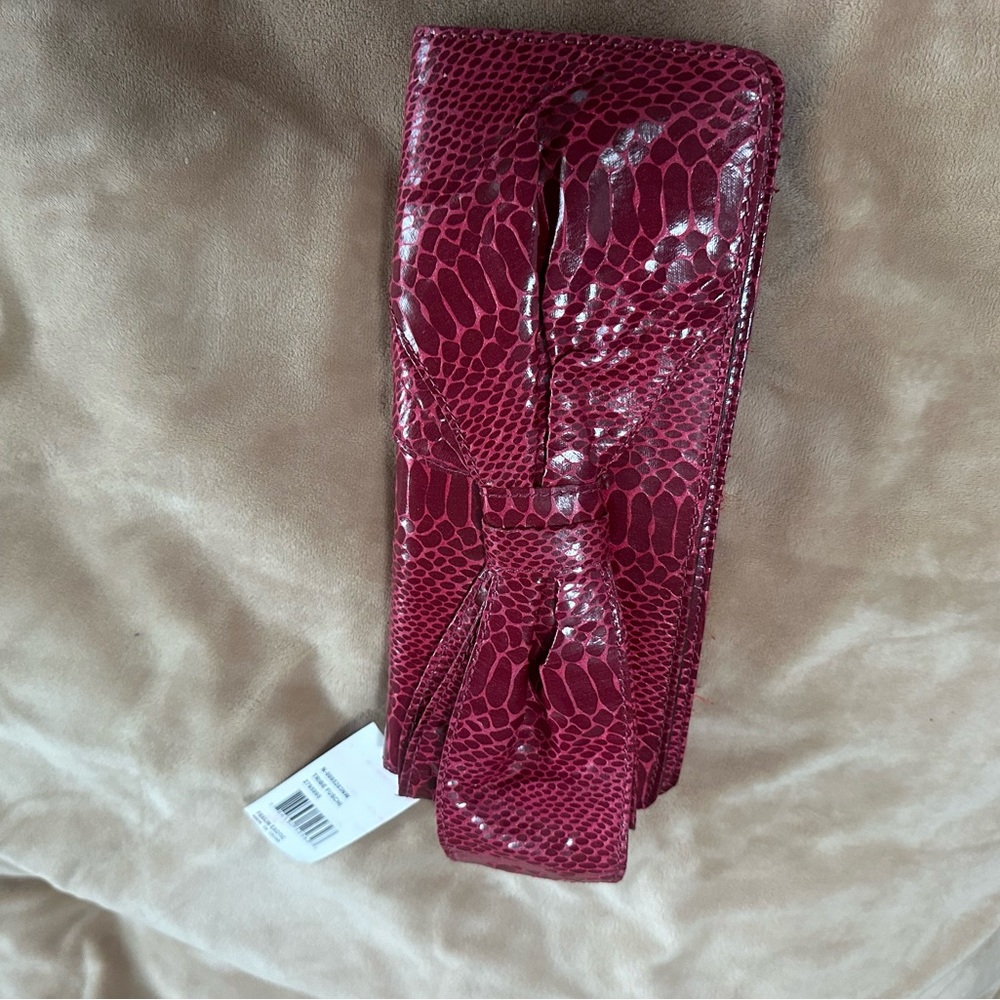 Nine West Burgundy Fuschia Snakeskin Clutch NWT
